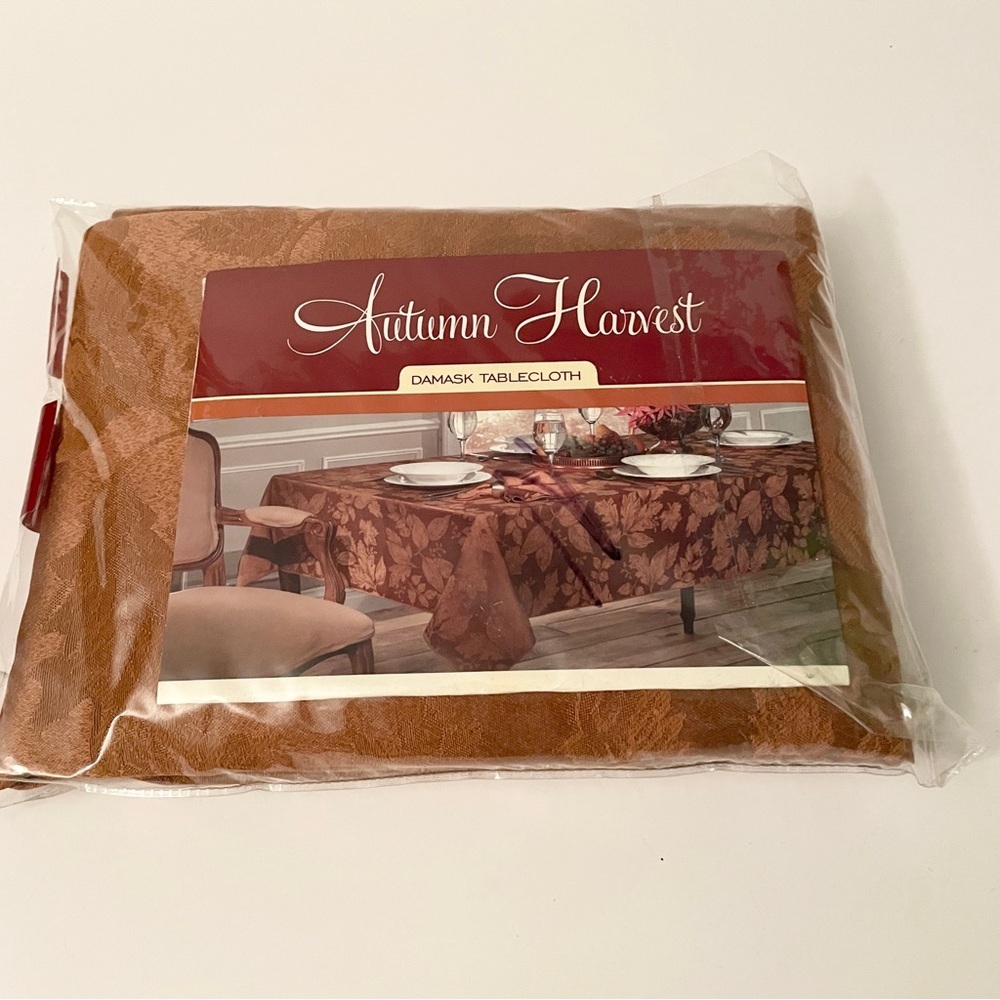 Autumn Harvest Damask Tablecloth Copper Bronze Leaf Print 60x84 Oblong